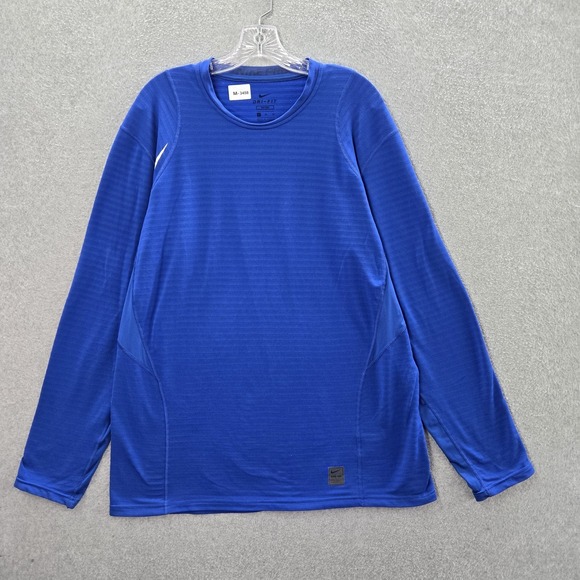 Nike Other - Nike Men Activewear Top XL Blue Pro Dri Fit Logo Long Sleeve Striped‎